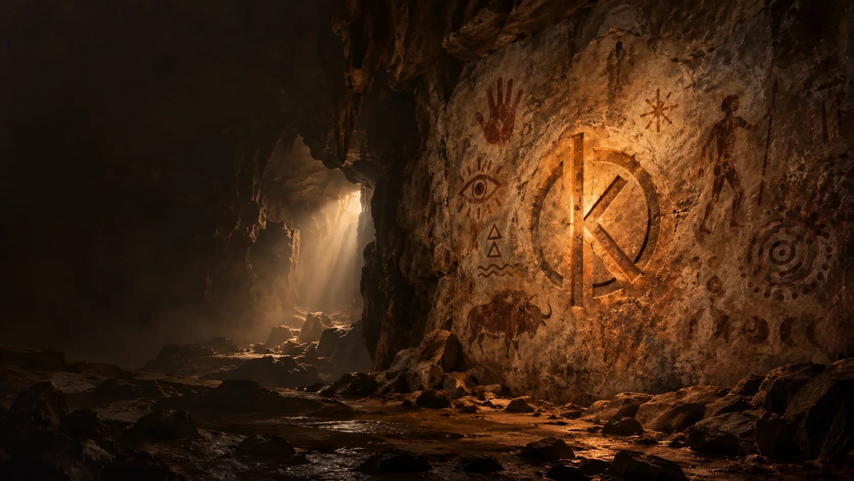 Cave wall with KOD logo painted on it